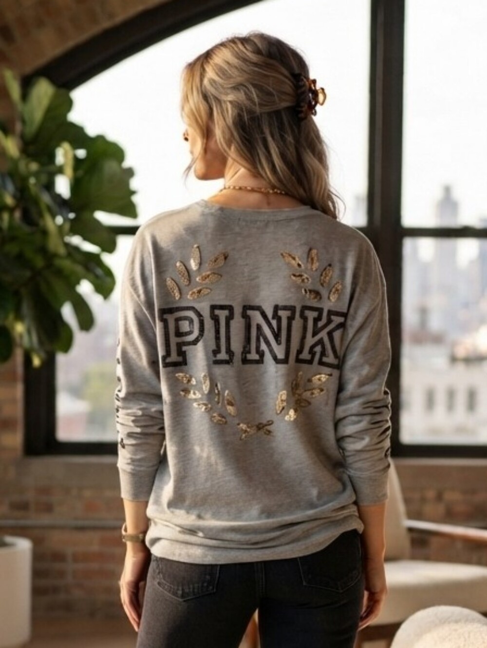 NWOT PINK Victoria's Secret S Sequins Oversized Longsleeve Shirt Y2K Bling